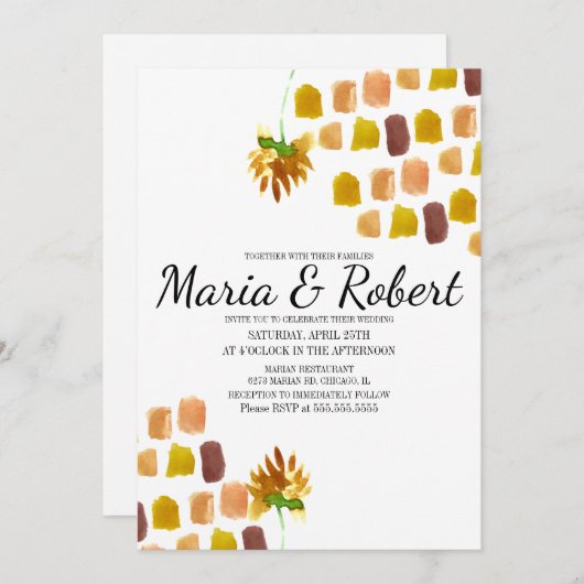 Florals Painterly Corner lentegele Waterverf Kaart (Voorkant / Achterkant)