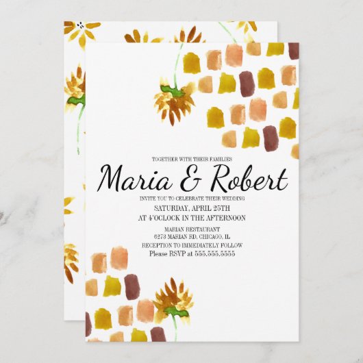 Florals Painterly Corner lentegele Waterverf Kaart (Voorkant / Achterkant)