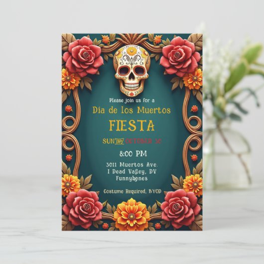 💀🎉Florals & Phantoms, de Día de los Muertos Kaart (Staand voorkant)