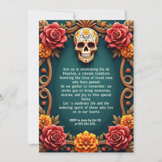 💀🎉Florals & Phantoms, de Día de los Muertos Kaart (Achterkant)