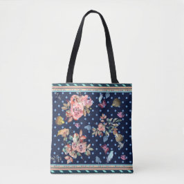 Florals, Polka Dots, Waterverf, marineachtergrond Tote Bag