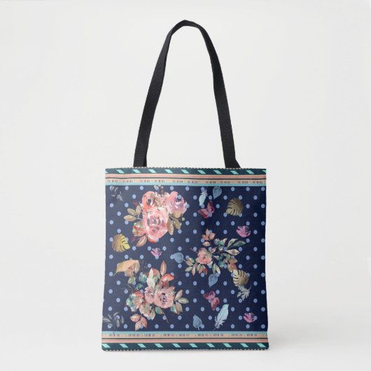Florals, Polka Dots, Waterverf, marineachtergrond Tote Bag (Voorkant)