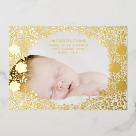 Florals Ppress Gold Foil Baby Birth Announounding Folie Uitnodiging