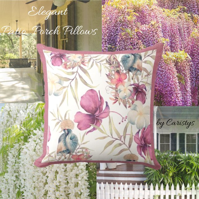 Florals Raspberry, Slate Blue met Greenery Kussen (Creator heeft geüpload)