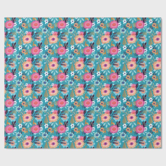  Florals, rendieren en snowflake kerst Cadeaupapier (Vlak)