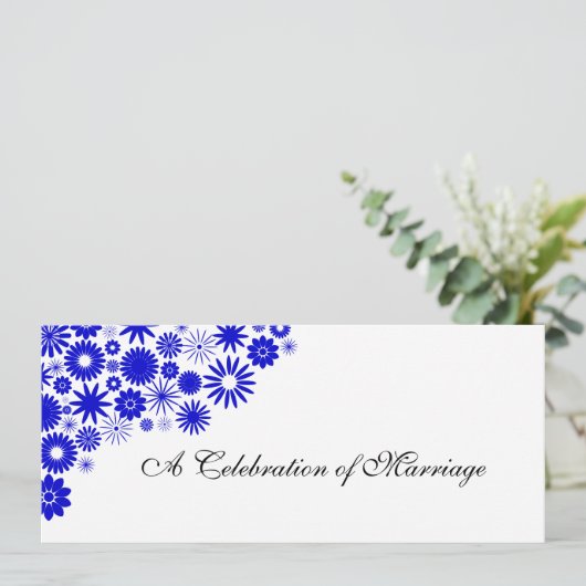  Florals Royal Blue Wedding Programme Programmakaart (Staand voorkant)