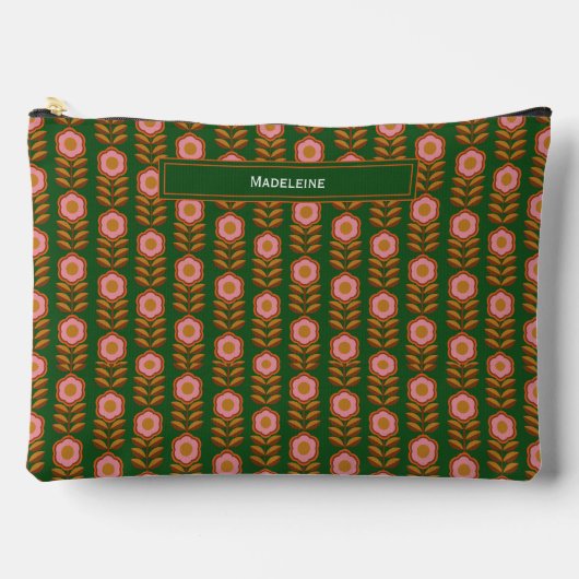  florals, roze op groen retro monogram etui (Voorkant)