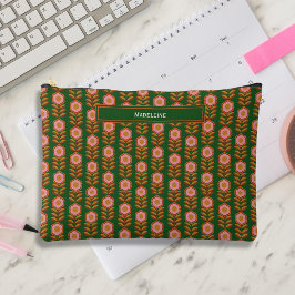 florals, roze op groen retro monogram etui