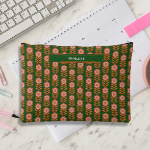  florals, roze op groen retro monogram etui