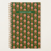  florals, roze op groen retro monogram planner (Voorkant)