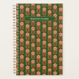 florals, roze op groen retro monogram planner