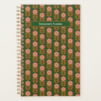  florals, roze op groen retro monogram planner