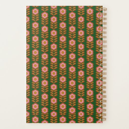  florals, roze op groen retro monogram planner (Achterkant)