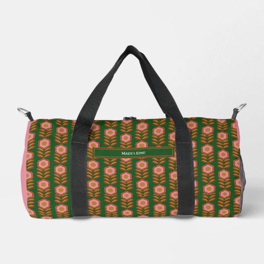 florals, roze op groen retro monogram plunjezak (Voorkant)
