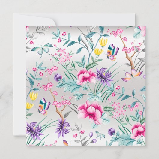 Florals Silver Butterfly Spring Chinoiserie Gray Kaart (Achterkant)