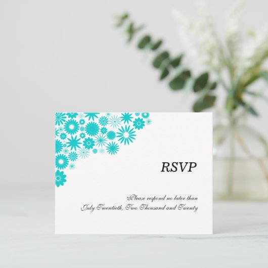  Florals Turquoise RSVP/Reply Kaarten (Staand voorkant)