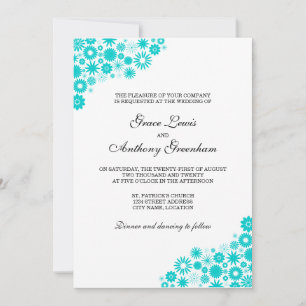  Florals Turquoise Wedding Invitation Kaart
