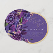 Florals Ultra Violet & Gold Wedding Save the Date (Voorkant / Achterkant)