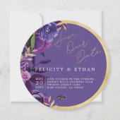 Florals Ultra Violet & Gold Wedding Save the Date (Voorkant)