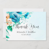 Florals van de blauwgroen en Peach Waterverf Dank Kaart (Voorkant)