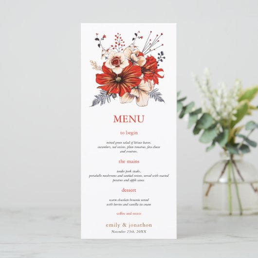 Florals van de Rode Waterverf van Cream Foliage We Menu (Staand voorkant)