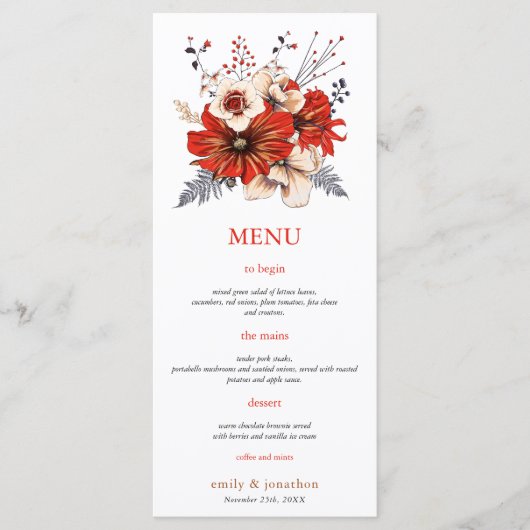 Florals van de Rode Waterverf van Cream Foliage We Menu (Voorkant)