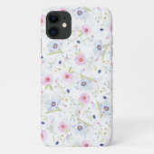 Florals van roze en blauwe Waterverf Telefoontas Case-Mate iPhone Case (Achterkant)