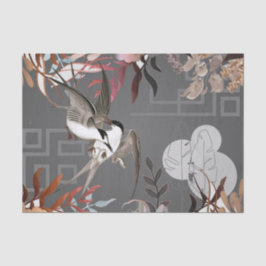 Florals, vogels, grijze achtergrond ontkoppeling tissuepapier