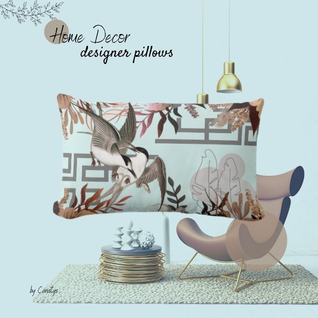 Florals, vogels, mosterdblauw kussen (Creator heeft geüpload)