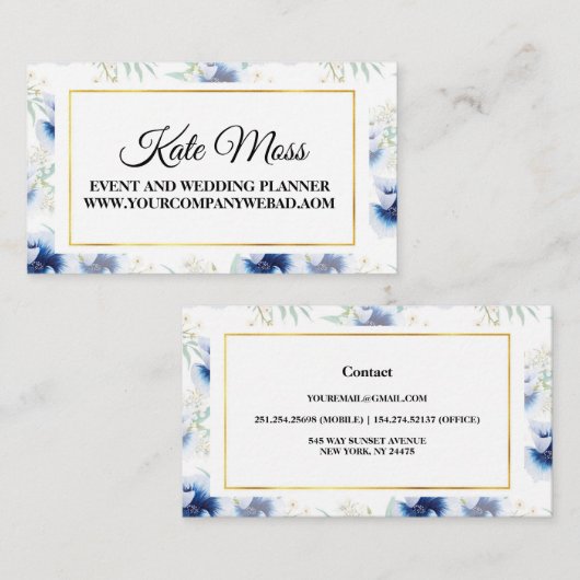 Florals voor gouden en blauwe Waterverf Visitekaartje (Voorkant / Achterkant)