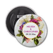 Florals Weddenschap met moderne roze en witte Wate Button Flesopener (Voorkant)