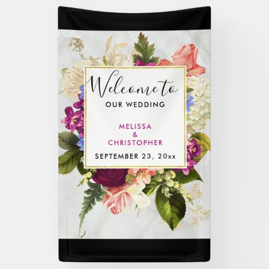 Florals Weddenschap met moderne roze en witte Wate Spandoek (Verticaal)