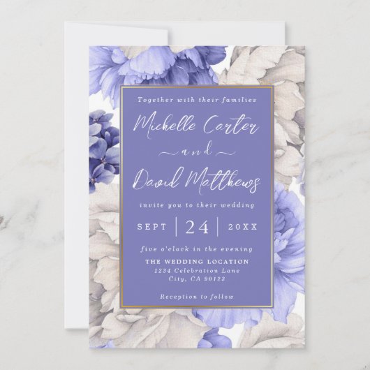 Florals Weddenschap van White and Blue Peony Save The Date (Voorkant)