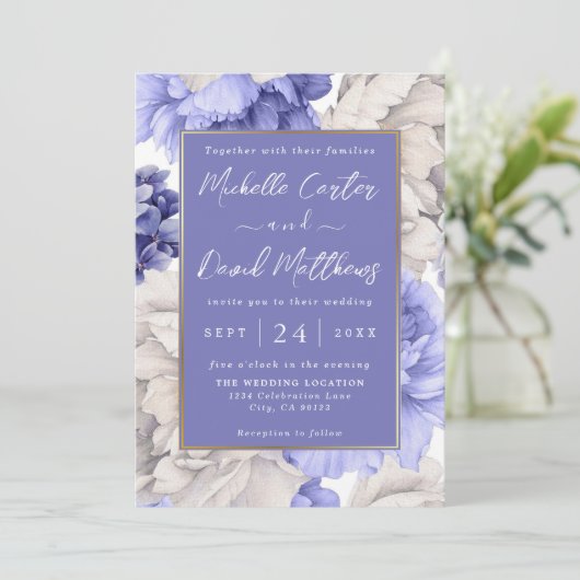 Florals Weddenschap van White and Blue Peony Save The Date (Staand voorkant)