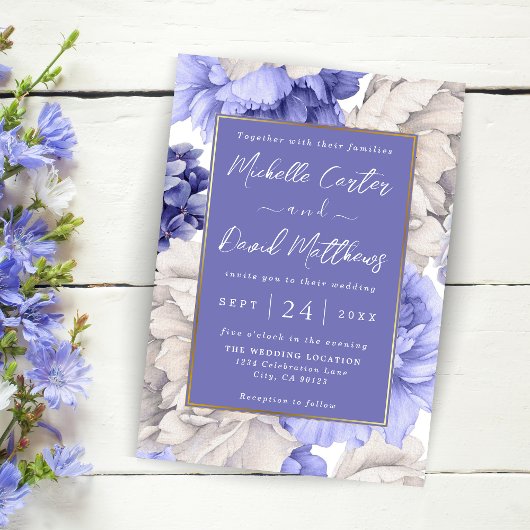 Florals Weddenschap van White and Blue Peony Save The Date