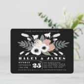 Florals Wedding Black & White uitnodigingen (Staand voorkant)