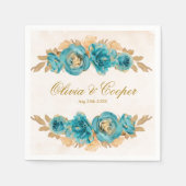 Florals Wedding blauwgroen en Creamy Gold Waterver Servet (Voorkant)