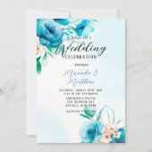 Florals Wedding blauwgroen en Peach Waterverf Kaart (Voorkant)