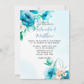 Florals Wedding Invitati, blauwgroen en peach Wate Kaart (Voorkant)