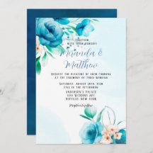 Florals Wedding Invitati, blauwgroen en peach Wate