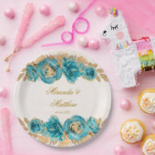 Florals Wedding P van blauwgroen en Creamy Gold Wa Papieren Bordje (Feest)