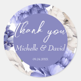 Florals Wedding White and Blue Peony Ronde Sticker