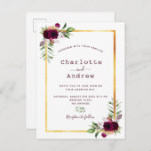 Florals white gold greenery burgundy boho bruiloft briefkaart (Voorkant / Achterkant)