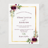 Florals white gold greenery burgundy boho bruiloft briefkaart (Voorkant)