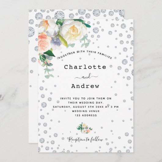 Florals white rose goureuze bruiloft kaart (Voorkant / Achterkant)