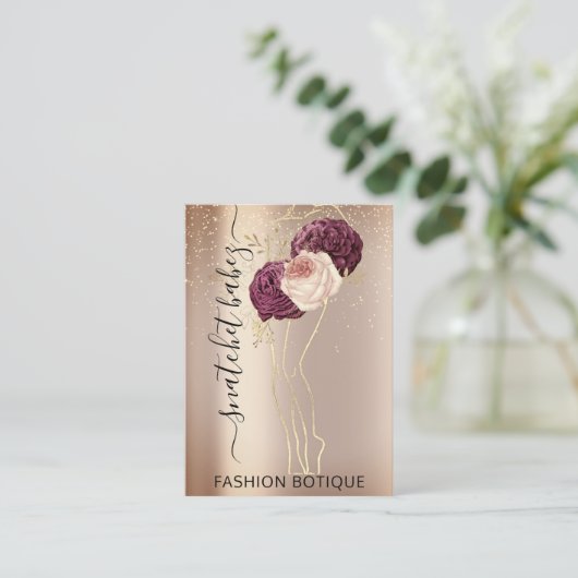 Florals Wreated Roos Marsala QR Code Body Stylist Visitekaartje (Staand voorkant)