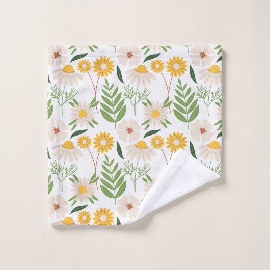 Florals Yellow Daisies en Greenery Bad Handdoek (Wasdoekje)
