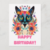 FloralSiamese Cat Briefkaart: Happy Birthday Editi Briefkaart (Voorkant)