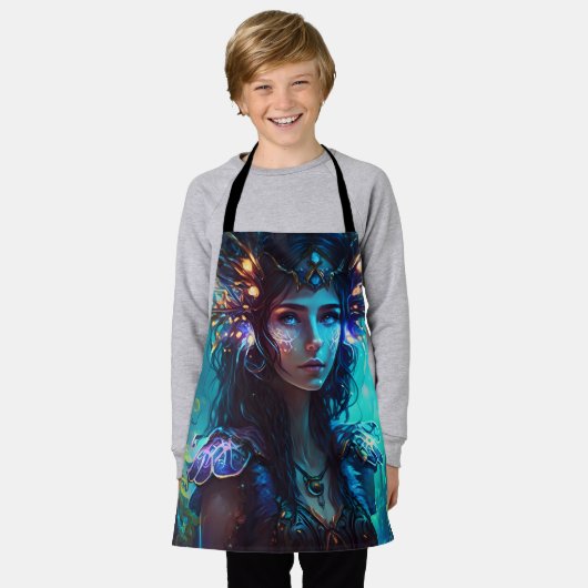 Flora's abstract haarbos schort (Gedragen)