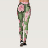 Floreado de Hojas Verdes y Flores Rosas Leggings (Achterkant)